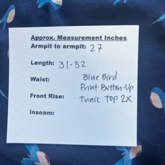 Duluth Trading Blue Bird Print Button-Up Tunic Top 2X - Picture 5 of 5